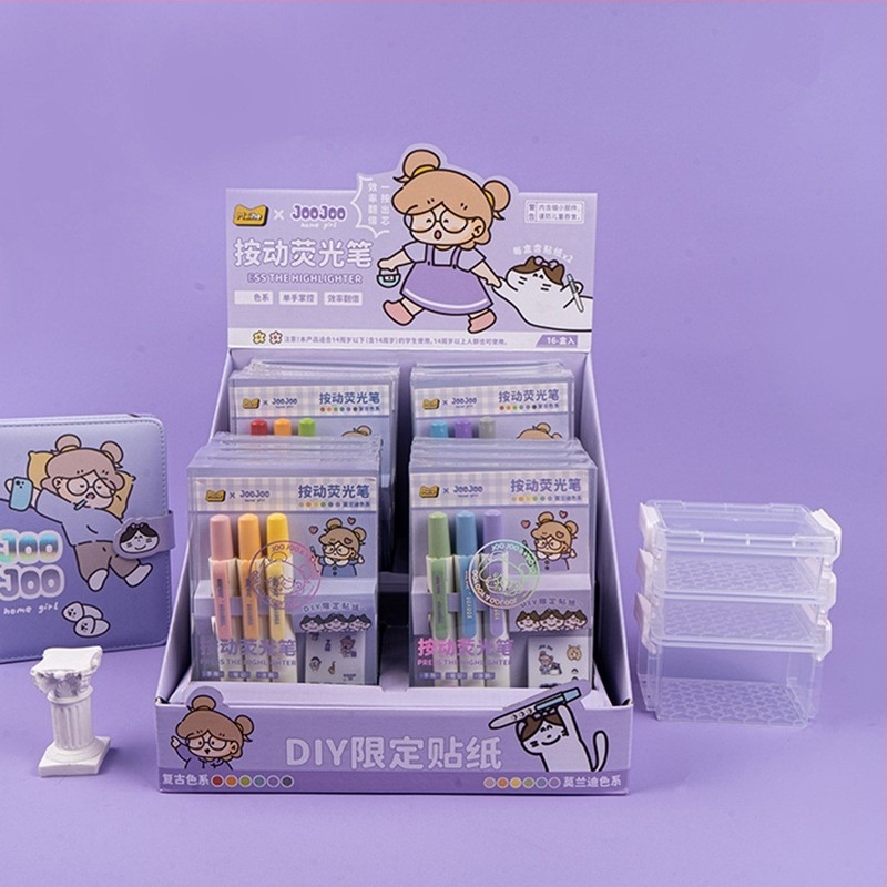 Set de markere fluorescente cu design drăguț de desene animate, carcasă din plastic, vârf unic, neștergibile, multicolor pentru planner