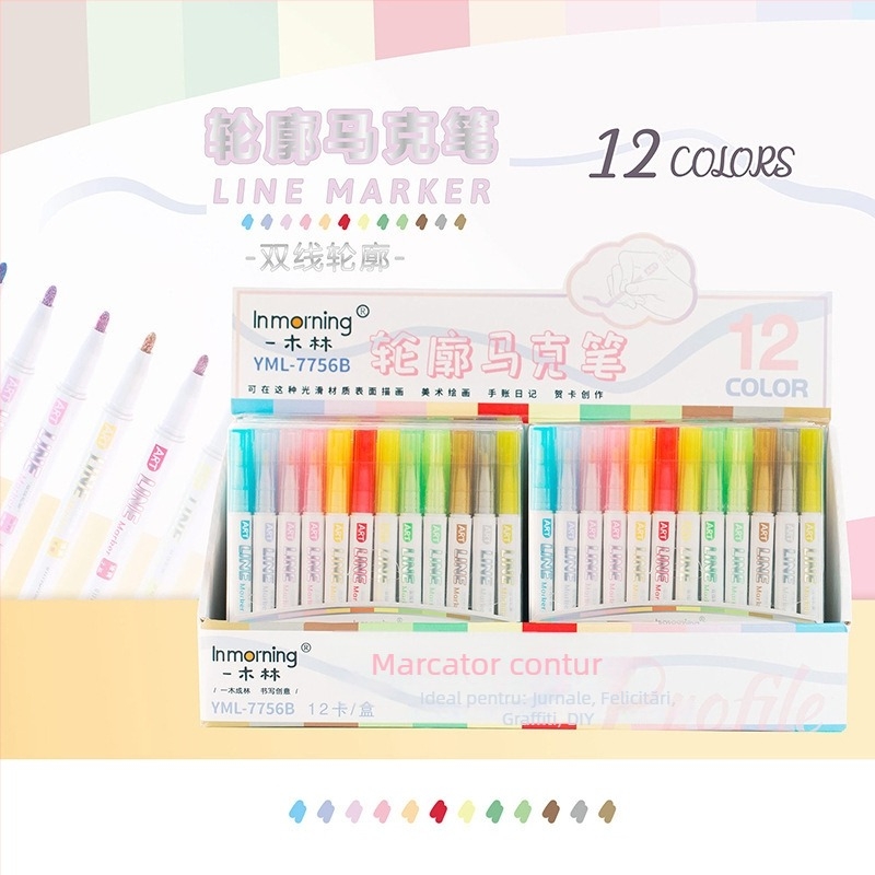 Set de markere fluorescente cu design drăguț de desene animate, carcasă din plastic, vârf unic, neștergibile, multicolor pentru planner