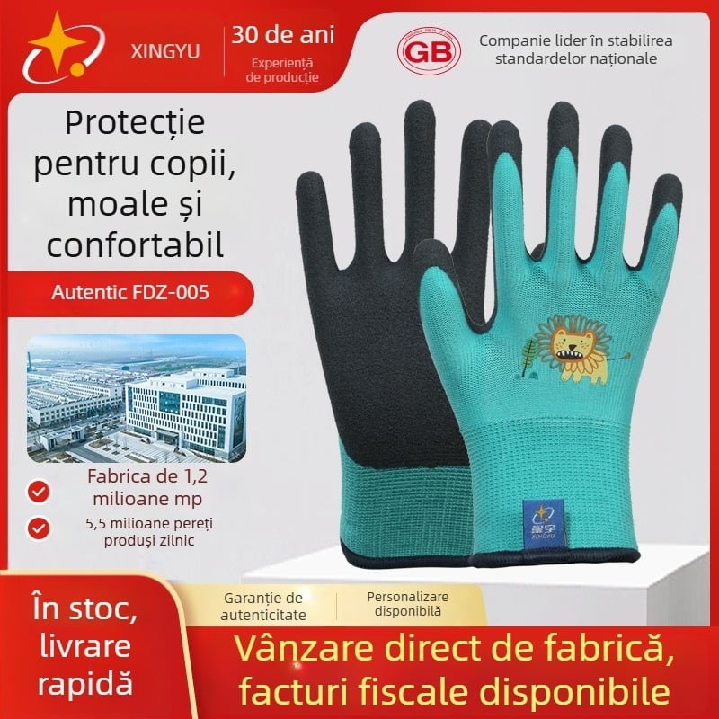 Mănuși pentru copii Xingyu, pentru grădinărit și muncă – protecție la muncă, antiderapante, anti-perforație, greutate 22–25 g pe pereche