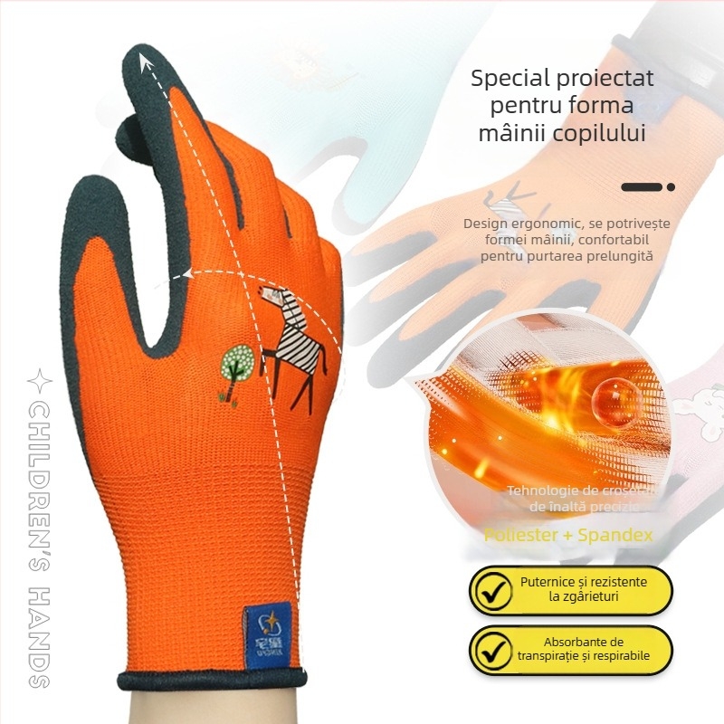 Mănuși pentru copii Xingyu, pentru grădinărit și muncă – protecție la muncă, antiderapante, anti-perforație, greutate 22–25 g pe pereche