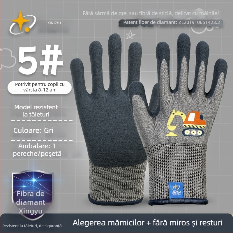Mănuși pentru copii Xingyu, pentru grădinărit și muncă – protecție la muncă, antiderapante, anti-perforație, greutate 22–25 g pe pereche