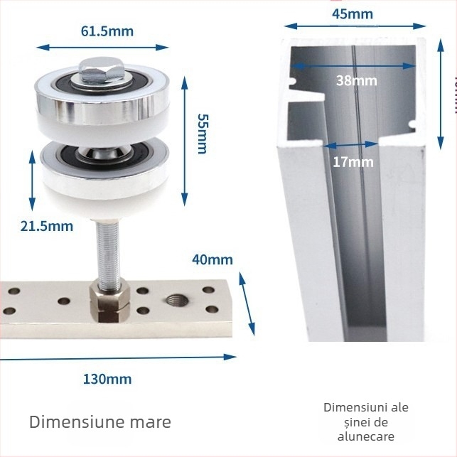 Rulment universal pentru uși din lemn – roată de agățare pentru uși glisante cu panouri multiple, sistem de șine groase, oțel inoxidabil, susține până la 180 kg, brand Ecrew Yigu