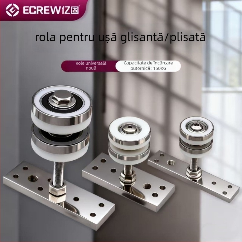 Rulment universal pentru uși din lemn – roată de agățare pentru uși glisante cu panouri multiple, sistem de șine groase, oțel inoxidabil, susține până la 180 kg, brand Ecrew Yigu
