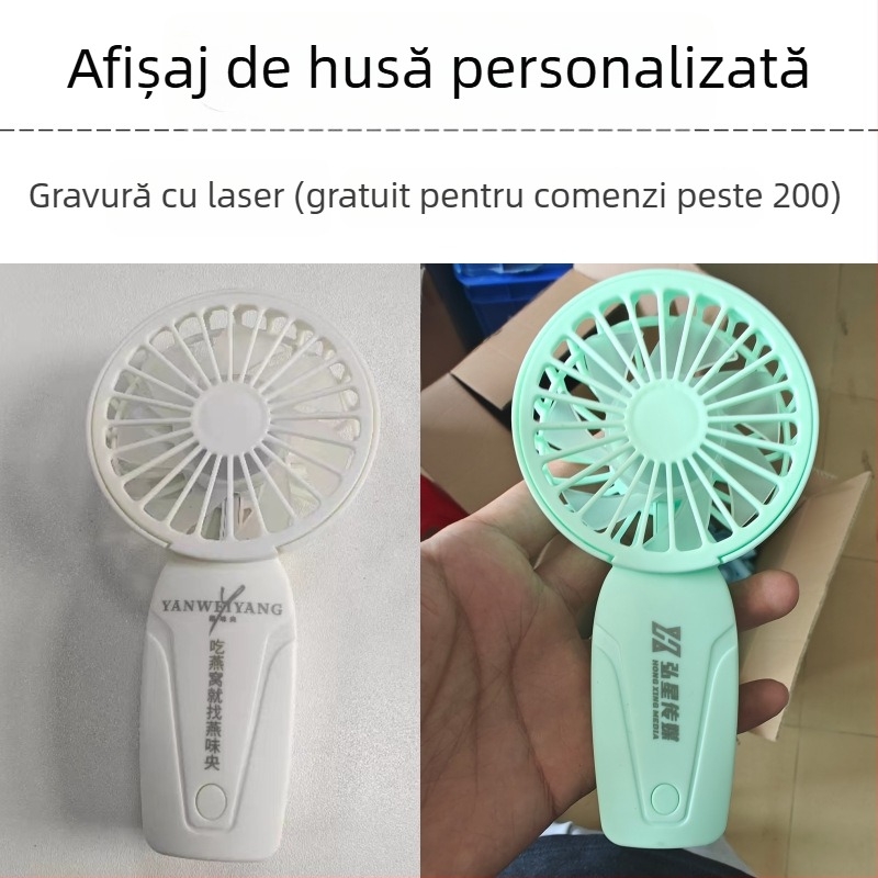 Ventilator USB de mână cu baterie încorporată, motor cu perii, 6 palete, 3 trepte de viteză, personalizare logo