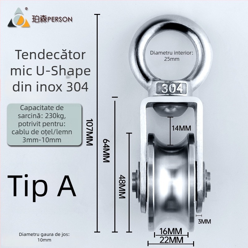 Rola de suspensie din oțel inoxidabil 304 pentru cablu de oțel, roată simplă cu capacitate de încărcare