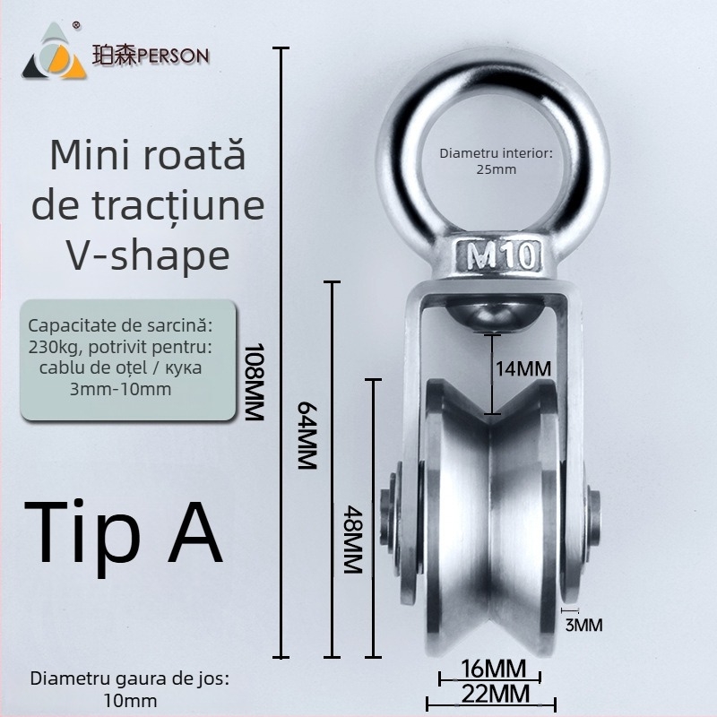Rola de suspensie din oțel inoxidabil 304 pentru cablu de oțel, roată simplă cu capacitate de încărcare