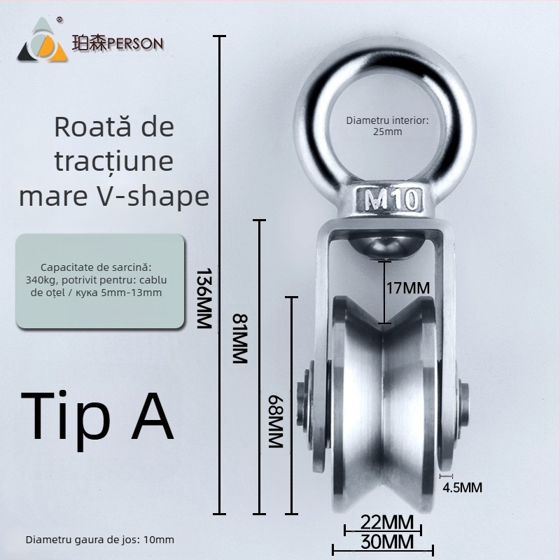 Rola de suspensie din oțel inoxidabil 304 pentru cablu de oțel, roată simplă cu capacitate de încărcare