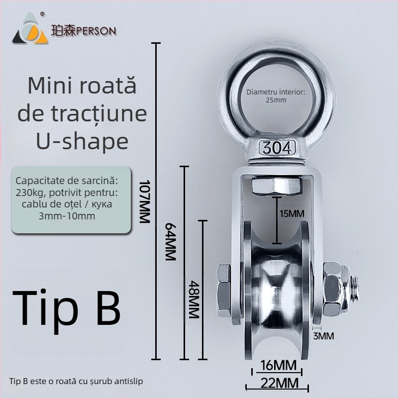 Rola de suspensie din oțel inoxidabil 304 pentru cablu de oțel, roată simplă cu capacitate de încărcare