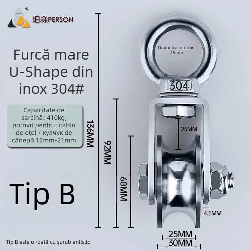 Rola de suspensie din oțel inoxidabil 304 pentru cablu de oțel, roată simplă cu capacitate de încărcare