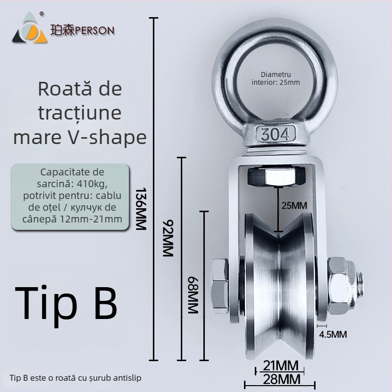 Rola de suspensie din oțel inoxidabil 304 pentru cablu de oțel, roată simplă cu capacitate de încărcare