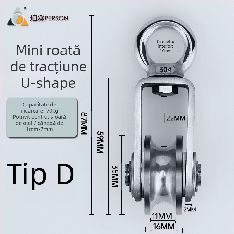 Rola de suspensie din oțel inoxidabil 304 pentru cablu de oțel, roată simplă cu capacitate de încărcare