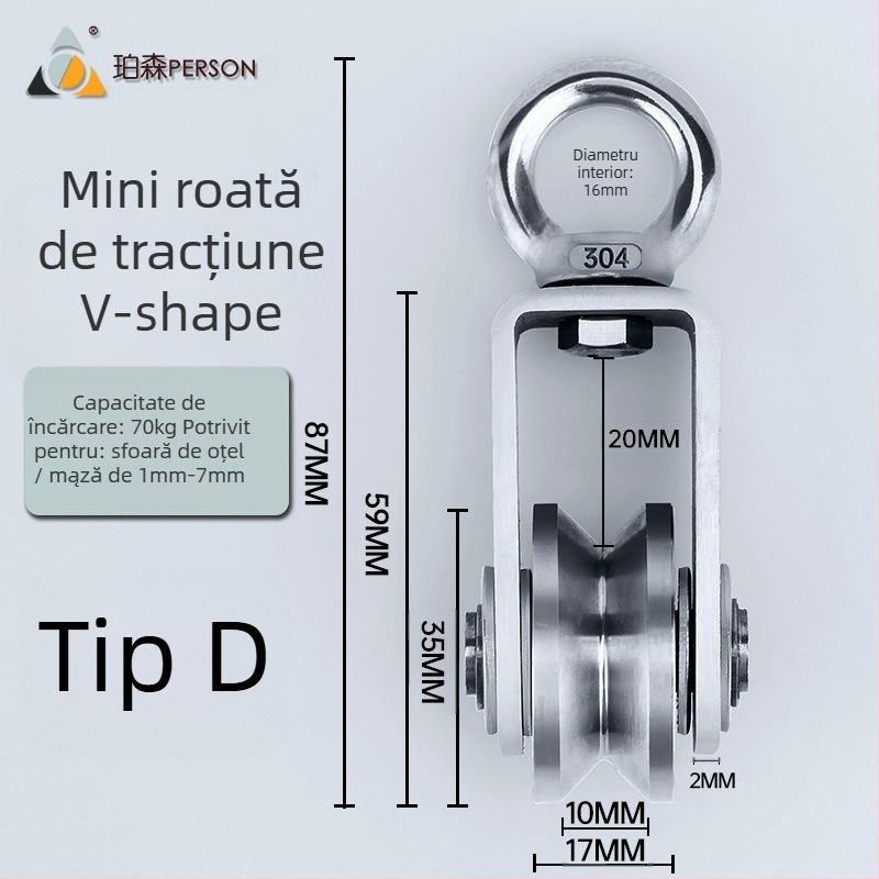 Rola de suspensie din oțel inoxidabil 304 pentru cablu de oțel, roată simplă cu capacitate de încărcare