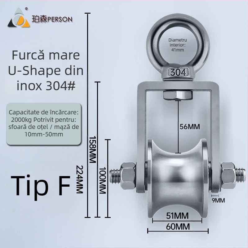Rola de suspensie din oțel inoxidabil 304 pentru cablu de oțel, roată simplă cu capacitate de încărcare