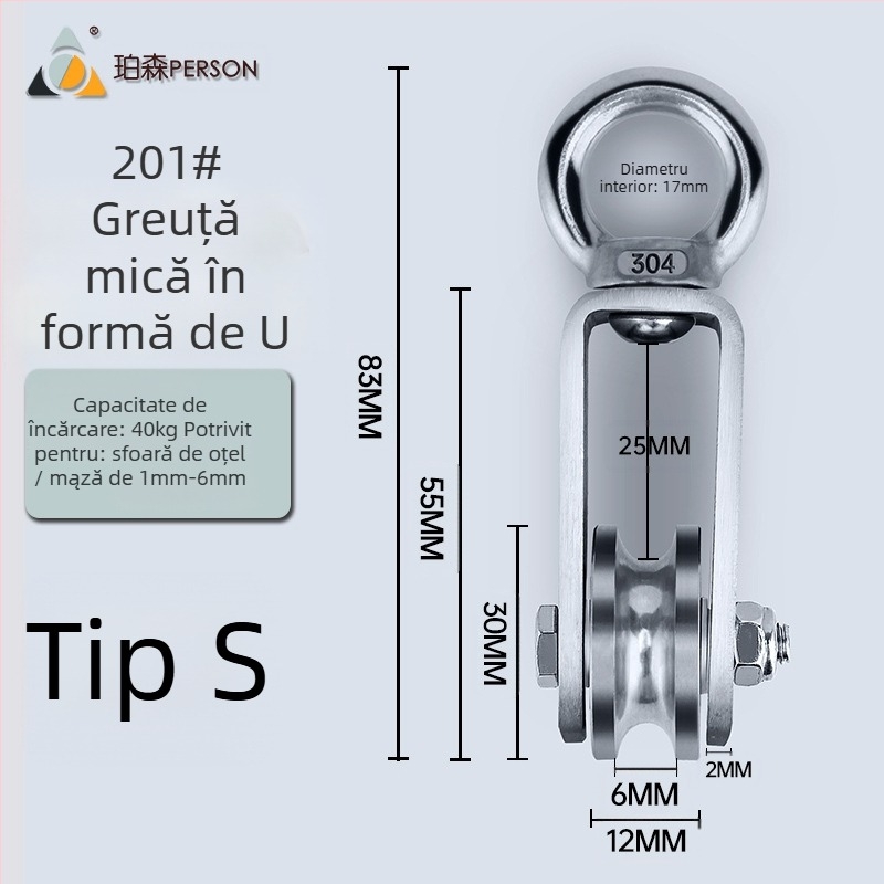 Rola de suspensie din oțel inoxidabil 304 pentru cablu de oțel, roată simplă cu capacitate de încărcare