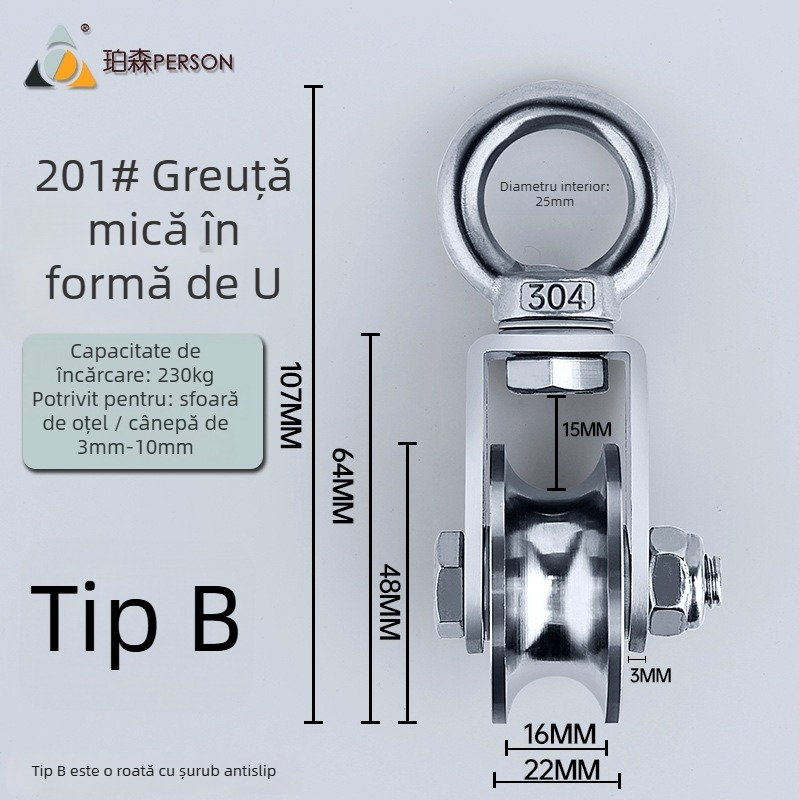 Rola de suspensie din oțel inoxidabil 304 pentru cablu de oțel, roată simplă cu capacitate de încărcare