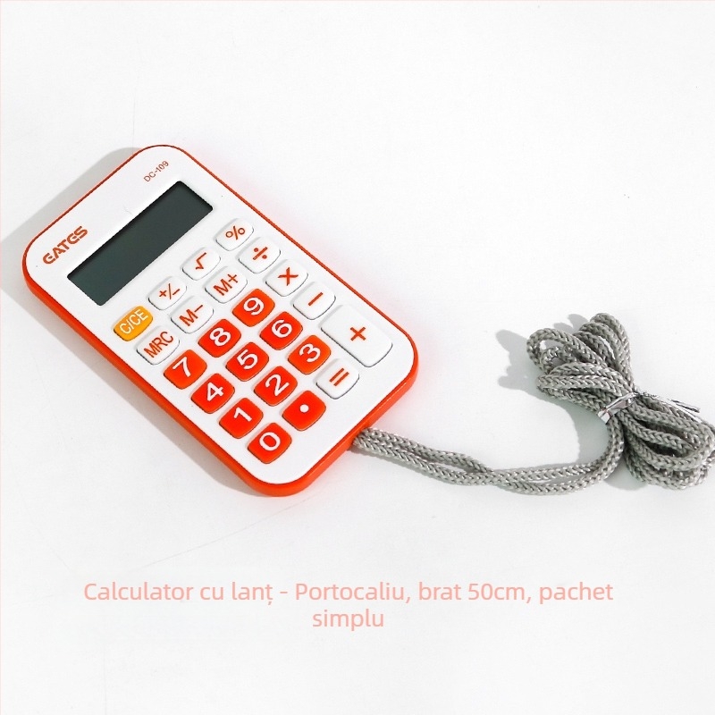 Calculator portabil în tema morcov, silențios, pentru elevi din învățământul primar, afișaj 12 cifre, alimentat cu baterie AA.