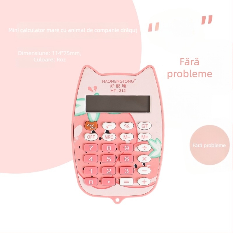 Calculator portabil în tema morcov, silențios, pentru elevi din învățământul primar, afișaj 12 cifre, alimentat cu baterie AA.