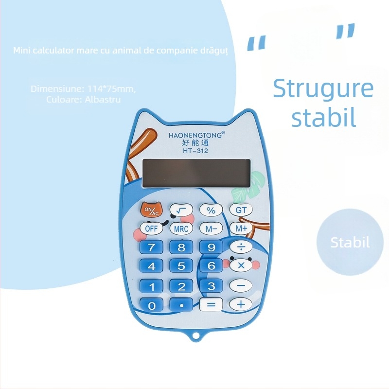 Calculator portabil în tema morcov, silențios, pentru elevi din învățământul primar, afișaj 12 cifre, alimentat cu baterie AA.