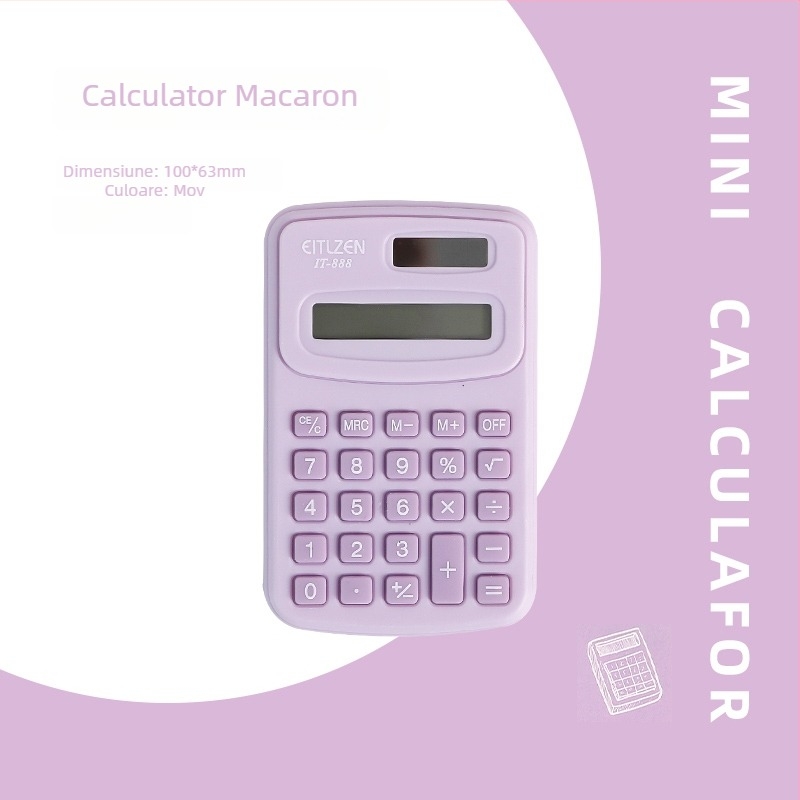 Calculator portabil în tema morcov, silențios, pentru elevi din învățământul primar, afișaj 12 cifre, alimentat cu baterie AA.