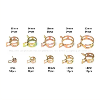 Clamă pentru țevi metalice cu inele elastice, stil japonez, acoperire zincată, cutie cu 100 sau 160 de bucăți