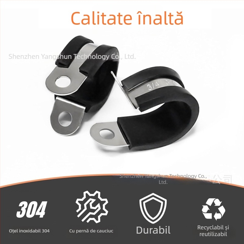 Colier pentru furtun din oțel inoxidabil 304, în formă R, cu amortizor din cauciuc și izolație, pentru țevi și cabluri, Yang Shun
