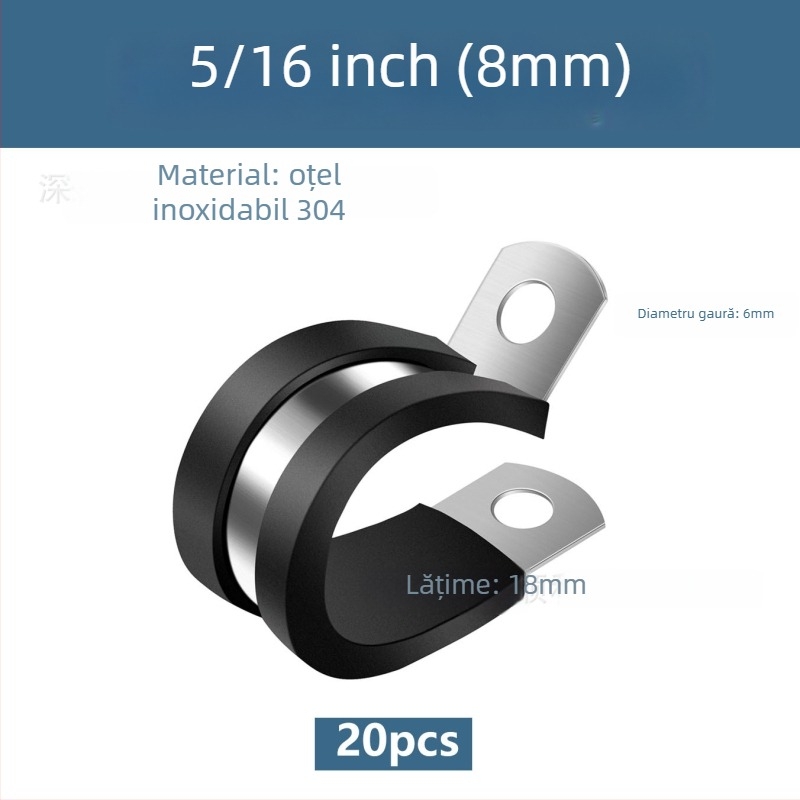Colier pentru furtun din oțel inoxidabil 304, în formă R, cu amortizor din cauciuc și izolație, pentru țevi și cabluri, Yang Shun