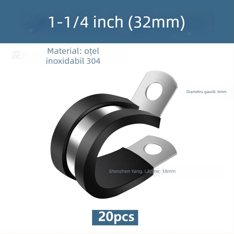 Colier pentru furtun din oțel inoxidabil 304, în formă R, cu amortizor din cauciuc și izolație, pentru țevi și cabluri, Yang Shun