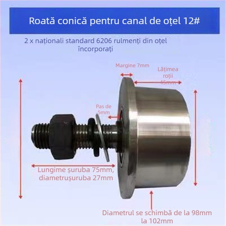 Roată cu canelură în formă de T din oțel, unipuls, pentru ridicarea scării de încărcături pe șină canală din oțel, cu canelură conică, roată de șină — Sincere Quality