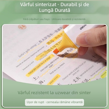 Marker de evidențiere Deli pentru elevi – set de 12 bucăți, vârf înclinat, carcasă din plastic, model Dl-ygb-04620, neștergibil