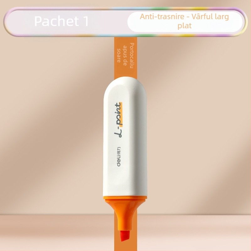 Marker de evidențiere Deli pentru elevi – set de 12 bucăți, vârf înclinat, carcasă din plastic, model Dl-ygb-04620, neștergibil