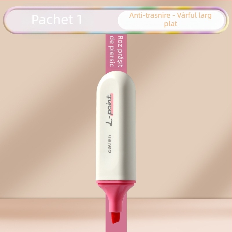 Marker de evidențiere Deli pentru elevi – set de 12 bucăți, vârf înclinat, carcasă din plastic, model Dl-ygb-04620, neștergibil