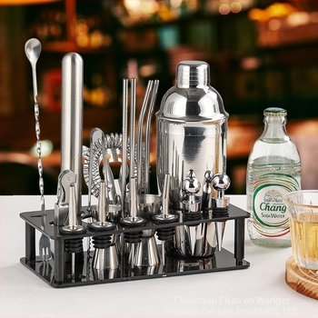 Set de shaker din sticlă cu scară de măsură și rețetă, shaker de cocktail în trei etape, componente din sticlă și oțel inoxidabil