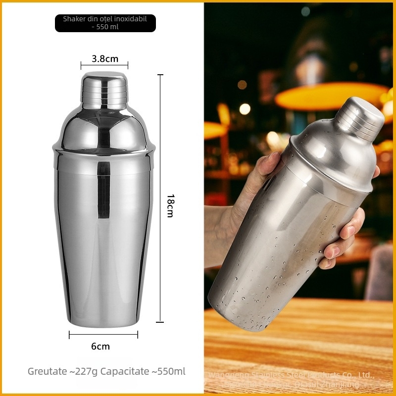 Set de shaker din sticlă cu scară de măsură și rețetă, shaker de cocktail în trei etape, componente din sticlă și oțel inoxidabil