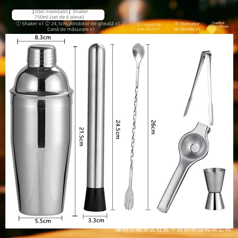 Set de shaker din sticlă cu scară de măsură și rețetă, shaker de cocktail în trei etape, componente din sticlă și oțel inoxidabil