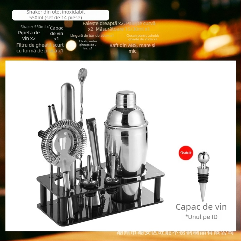 Set de shaker din sticlă cu scară de măsură și rețetă, shaker de cocktail în trei etape, componente din sticlă și oțel inoxidabil