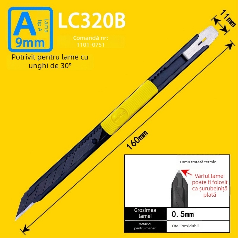 Cuțit de utilitate Tajima cu blocare automată de 9 mm, mâner ABS – Modele LC305P/LC301B/LC303B