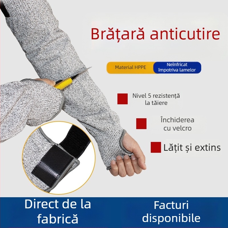 Protecție antebraț HPPE nivel 5, manșon anti-tăiere, rezistent la uzură, pentru tăierea sticlei și prelucrarea metalelor