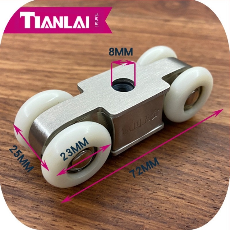 Set de roți din oțel inoxidabil pentru uși glisante, 4 roți, model 101, ax de 12 mm, rază a canelurii pentru frânghie 12 mm, sarcină maximă 80 kg