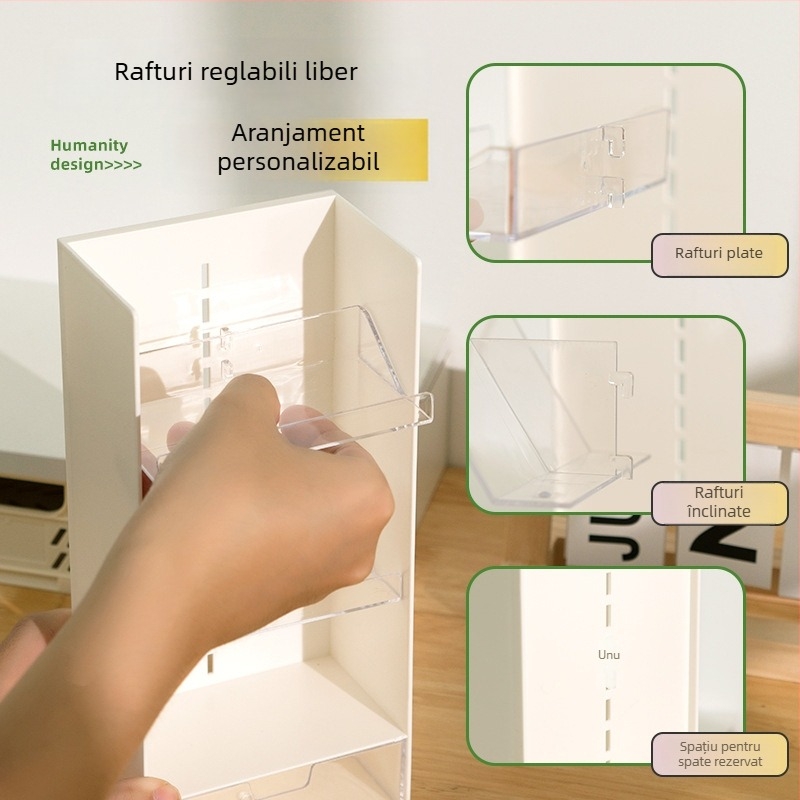 Organizator de birou din plastic PS cu compartimente/grilă și suport pentru pixuri, model 5027, pentru dormitor și birou de studiu