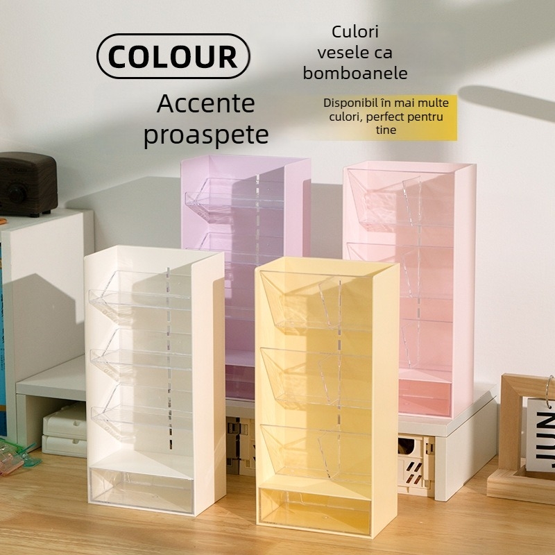 Organizator de birou din plastic PS cu compartimente/grilă și suport pentru pixuri, model 5027, pentru dormitor și birou de studiu