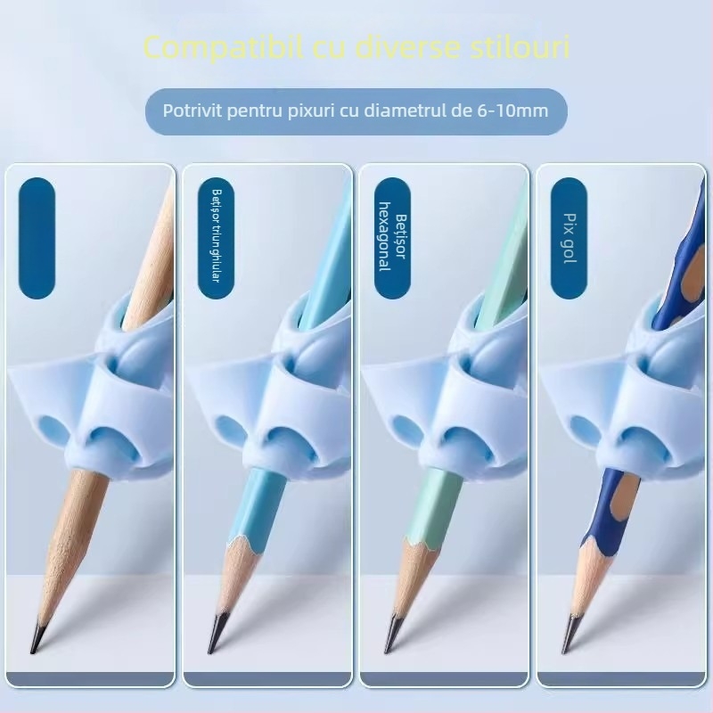 Ținător de creion cu cinci degete, protecție din silicon pentru degete, corectează postura la scris, pentru începători din grădiniță, Modelul 2