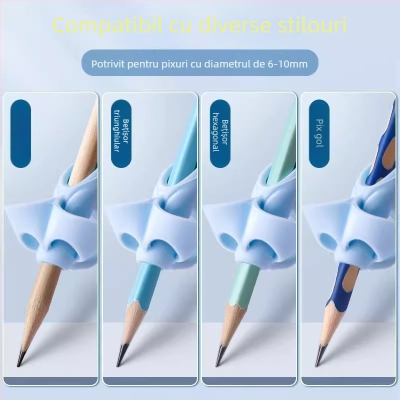 Ținător de creion cu cinci degete, protecție din silicon pentru degete, corectează postura la scris, pentru începători din grădiniță, Modelul 2