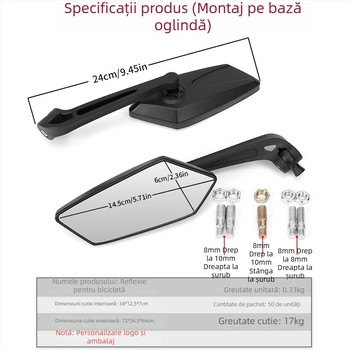 Magazi Oglindă retrovizoare universală pentru motociclete - carcasă din plastic, oglindă reflexivă pentru mers înapoi