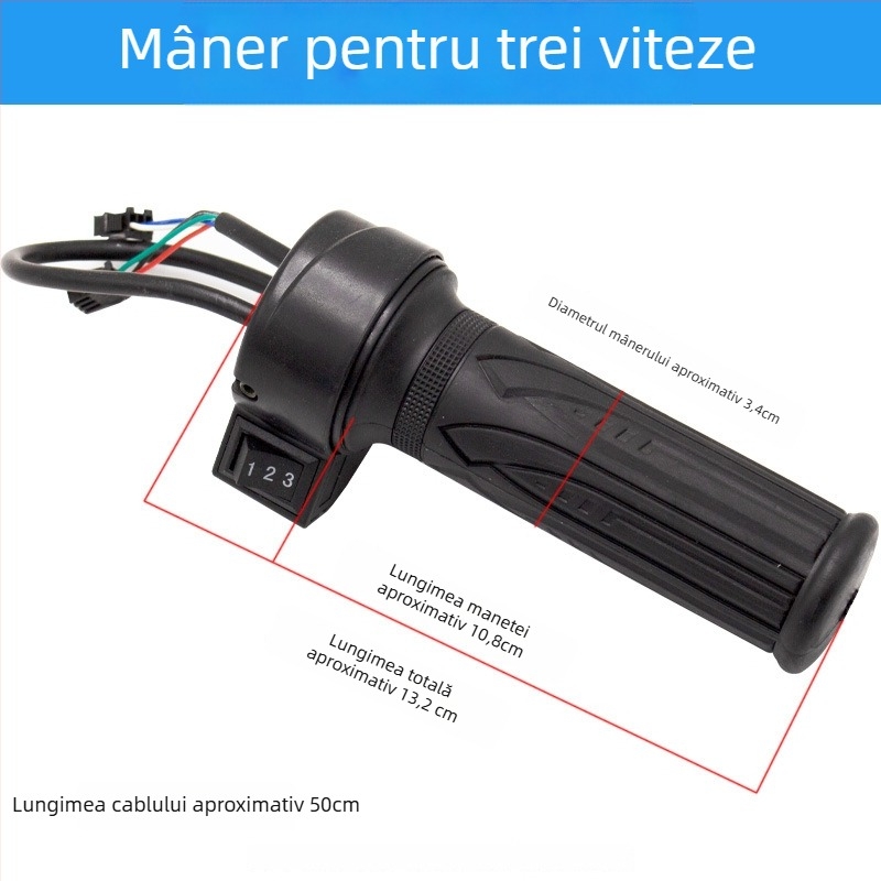Maner accelerație pentru vehicul electric — cauciuc, 3 trepte pentru triciclu