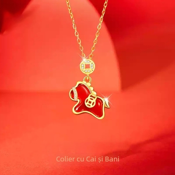 Colier din cupru cu pandantiv zodie cal și lanț încrucișat, greutate aproximativ 3 g, lansare primăvara 2025