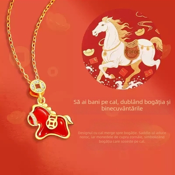 Colier din cupru cu pandantiv zodie cal și lanț încrucișat, greutate aproximativ 3 g, lansare primăvara 2025