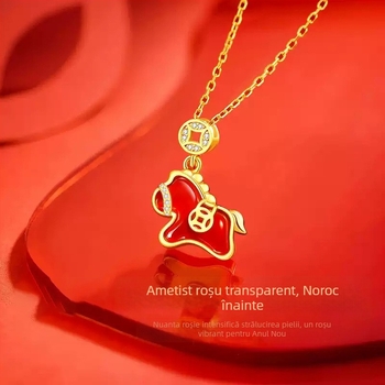 Colier din cupru cu pandantiv zodie cal și lanț încrucișat, greutate aproximativ 3 g, lansare primăvara 2025