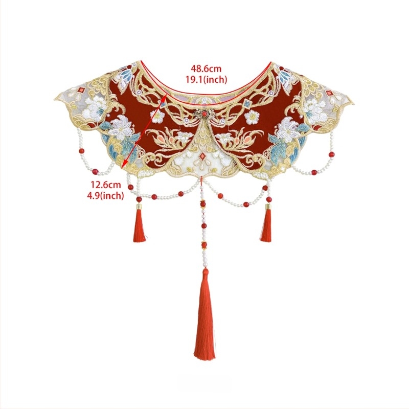 Floare pentru guler feminin cu funda și mărgele de perlă, tip cap plat, stil chinezesc nou, broderie computerizată