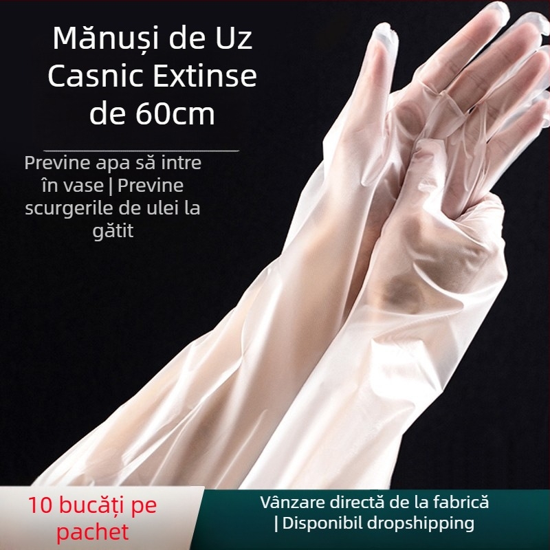 Mănuși de bucătărie impermeabile, extra-lungi, pentru spălat vase și treburi casnice; mănuși din CPE, de unică folosință, durabile, cu protecție pentru brațe pentru femei