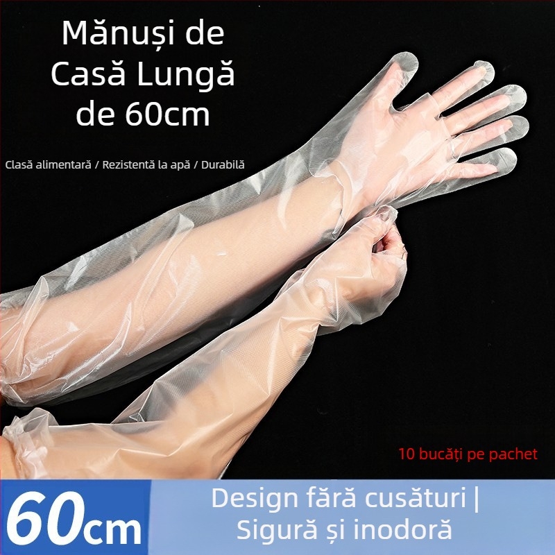 Mănuși de bucătărie impermeabile, extra-lungi, pentru spălat vase și treburi casnice; mănuși din CPE, de unică folosință, durabile, cu protecție pentru brațe pentru femei
